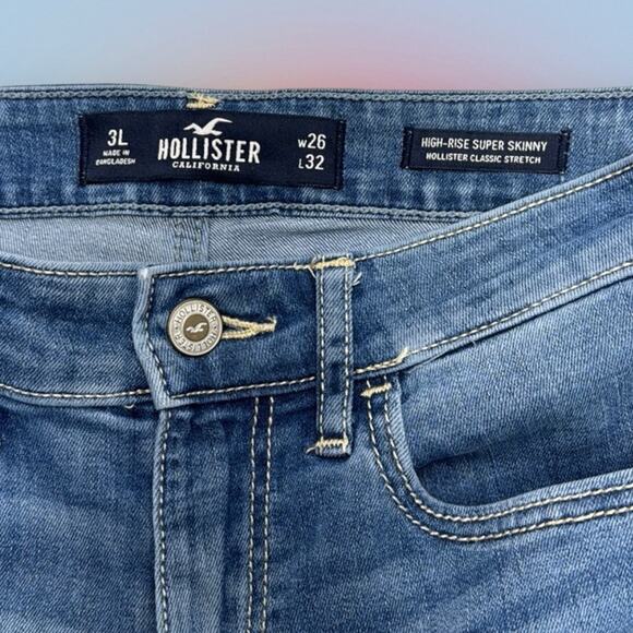 HOLLISTER Women’s 26 Long HIGH RISE SUPER SKINNY Distressed Blue Jeans - Picture 4 of 4
